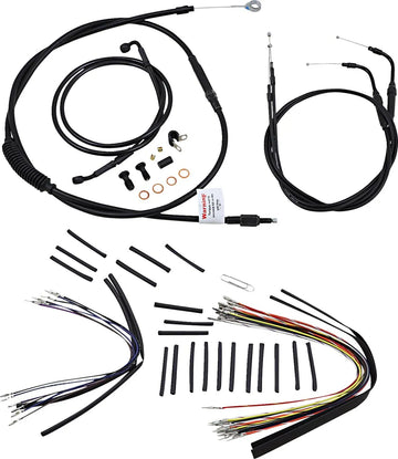 Harley Davidson FLST [BURLY BRAND] - Kit completo di cavi/linee manubrio in vinile nero per Ape Hanger