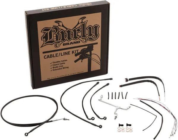 Harley Davidson Flhrxs [BURLY BRAND] – Komplettes schwarzes Vinyl-Lenkerzug/-Leitungsset für Ape Hanger