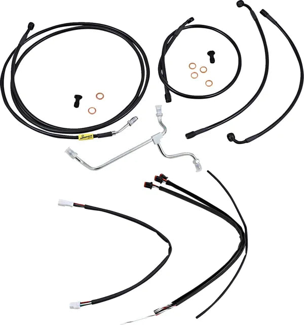 Harley Davidson Flhx [BURLY BRAND] – Komplettes schwarzes Vinyl-Lenkerzug/-Leitungsset für Ape Hanger