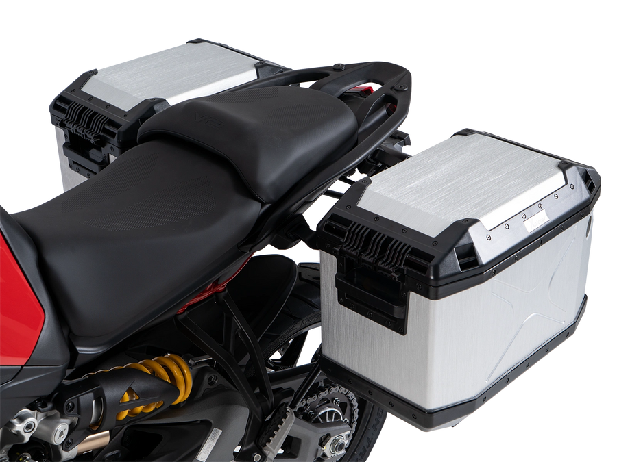 DUCATI Multistrada V2 [2025-2026] - Portapacchi Set Cutout nero incl. Set di borse laterali Xplorer Cutout argento