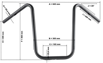 Harley Davidson Sportster Note [HIGHWAY HAWK] - Manubrio Bad Hawk da 1 pollice con 3 fori, larghezza 845mm altezza 370mm, cromato - 0