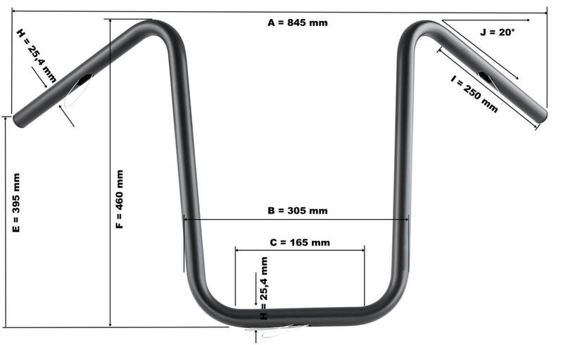 Kawasaki Vn 900 Cla [HIGHWAY HAWK] - Bad Hawk 1 inch handlebar with 3 holes, 845mm wide 370mm high, chrome