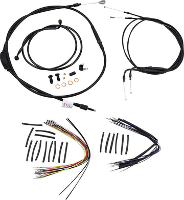 Harley Davidson FLST [BURLY BRAND] - Kit completo di cavi/linee manubrio in vinile nero per Ape Hanger