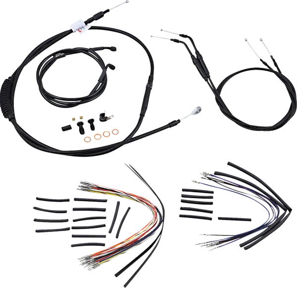 Harley Davidson Fxdwg [BURLY BRAND] – Komplettes schwarzes Vinyl-Lenkerzug/-Leitungsset für Ape Hanger