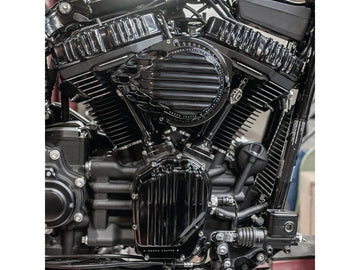 Harley Davidson Dyna [2000-2017] – Gerippter Luftfilter Schwarz Eloxiert - 0