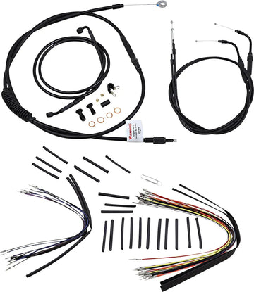 Harley Davidson FLST [BURLY BRAND] - Kit completo di cavi/linee manubrio in vinile nero per Ape Hanger - 0