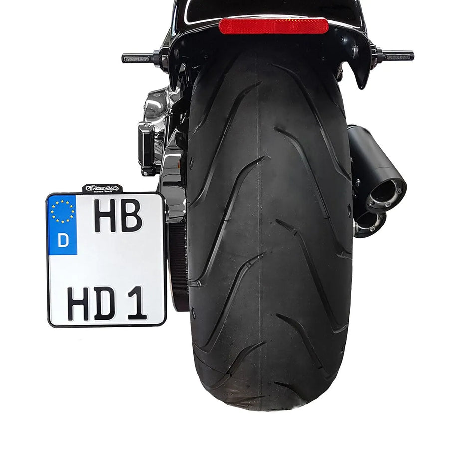 harley-davidson street bob [HEINZ BIKES] – Seitlich montierter Kennzeichenhalter mit Kennzeichenbeleuchtung
