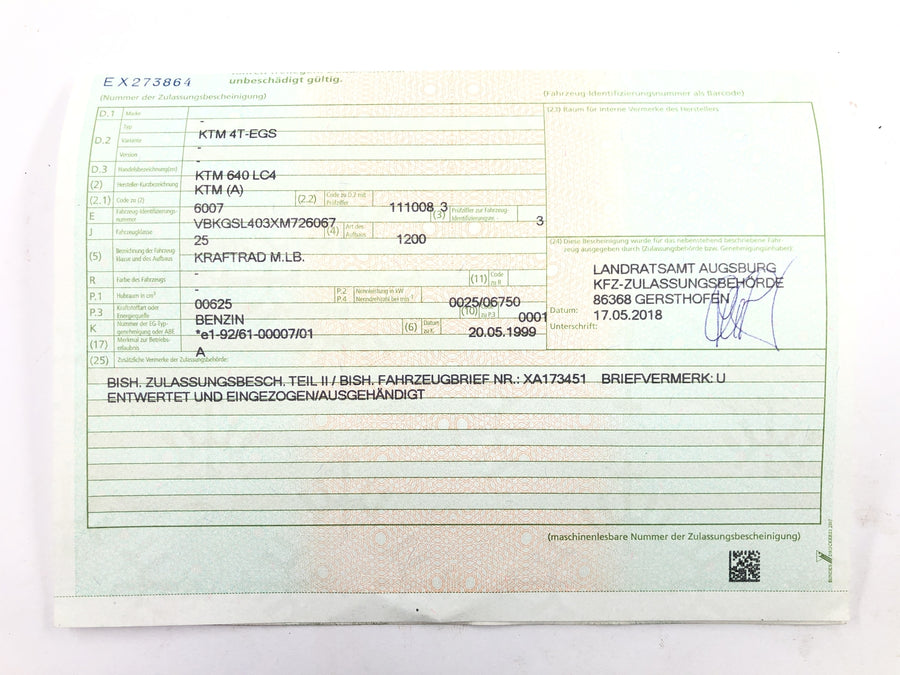 KTM 640 LC4 EGS [1999] - Telaio principale con libretto di circolazione