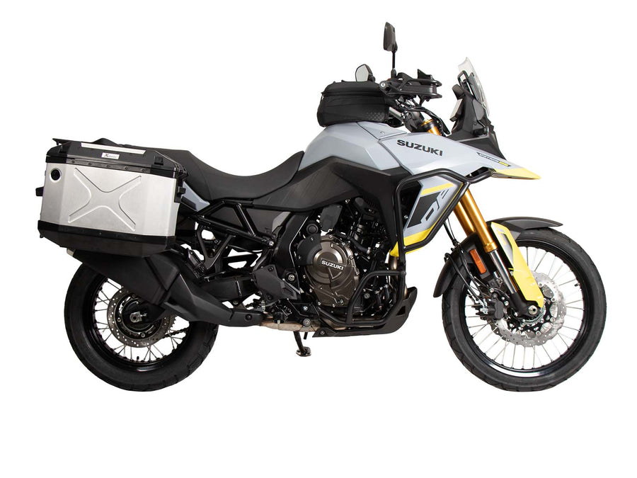Suzuki V-Strom 800 DE [2023-2026] - Portapacchi Set Cutout nero incl. Set di borse laterali Xplorer Cutout argento
