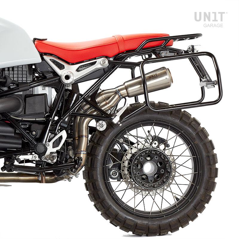 BMW R nineT 1200 Urban G/S (hoher Auspuff) [2017-2023] - Paar Cult-Seitentaschen aus Spaltleder 40L - 50L + Aluminiumplatte + Atlas NineT Aluminium Taschenrahmen